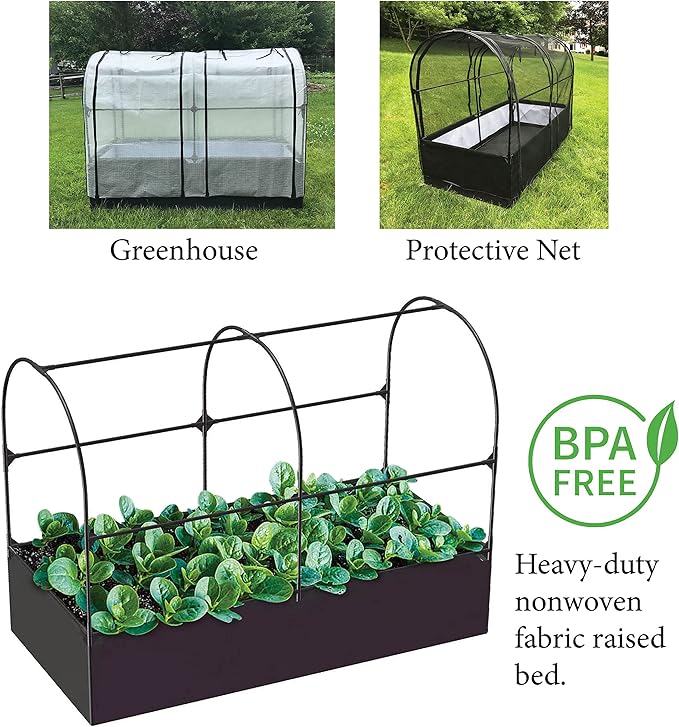 SIMPO 3-in-1 Garden System: Fabric Raised Garden Bed + Greenhouse Cover + Protective Net (36” x 72” x 53”)