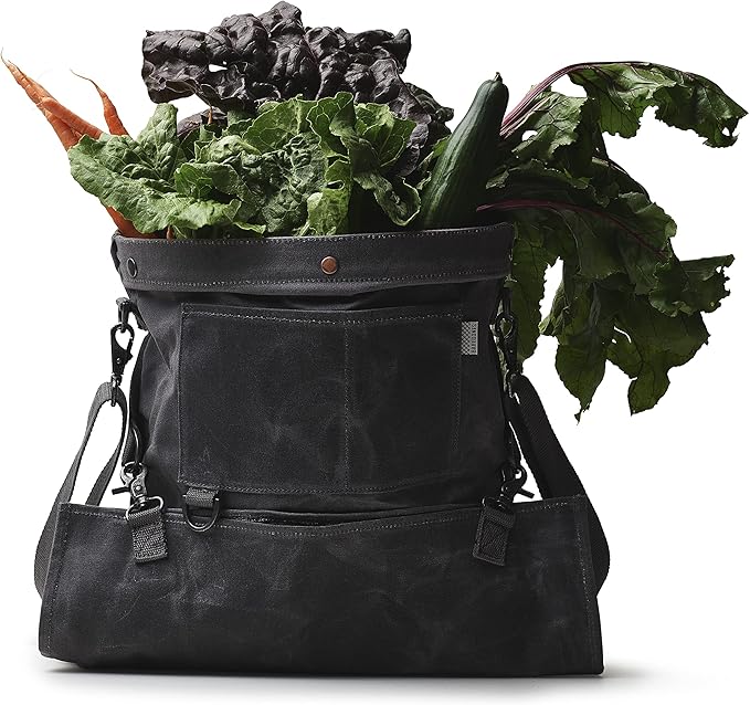 Barebones Harvesting and Gathering Bag - Foraging Harvest and Fruit Picking Bag with Convertible Straps - Water-Resistant Waxed Canvas Gardening Tool(Slate Gray)