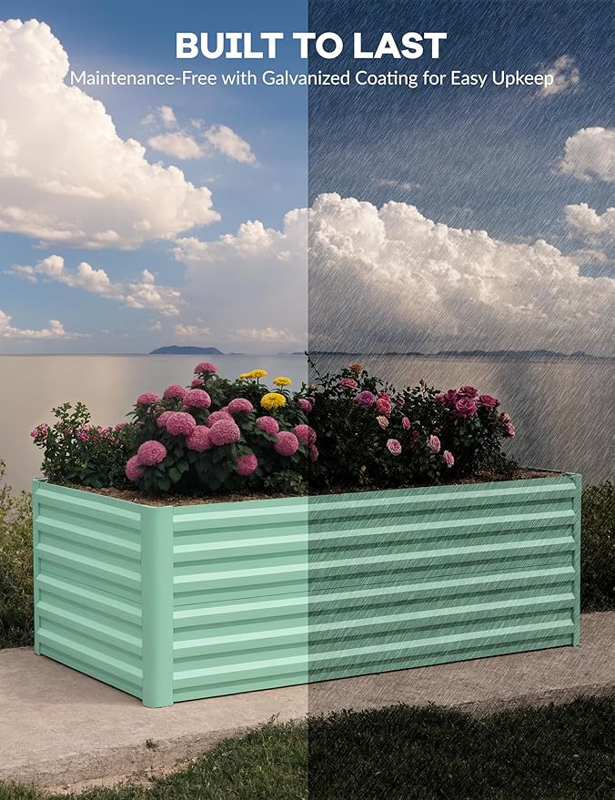 GarveeLife 2pcs 8x4x2 ft Galvanized Raised Garden Bed 24 Tall Metal Planter Box for Flowers Vegetables Rust-Resistant Raised Garden Beds for Gardening Easy Assembly Outdoor Garden Box &amp Plante