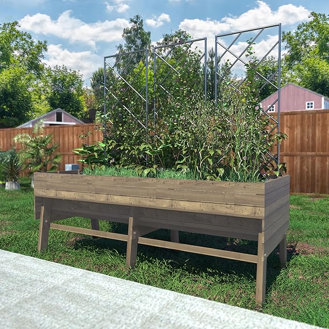 VEIKOU Raised Garden Bed 6 x 3 x 2FT Raised Garden Beds Outdoor with 6 Legs Detachable Liner Garden Bed for Backyard Patio Balcony 837lbs Capacity Light Mocha Brown