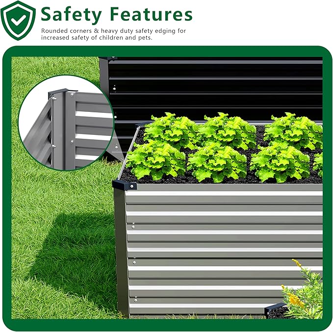 6x3x2FT Galvanized Raised Garden Bed KitVegetable Plant Boxes-Rectangle Metal Flower BoxLarge Planter Raised Beds Outdoor Garden for PlantingFruitHerb-Silver