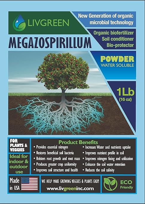 Megazospirillum Azospirillum Super Blend Organic Bio Fertilizer Boost plant growth and root mass perfect for new plantings transplants and propagation.