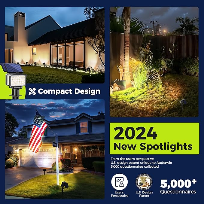 Solar Spot Lights Outdoor Waterproof for Flag Tree House Garden Yard Landscape Spotlights for Accent Uplighting Halloween Christmas Decorations-8 Pack