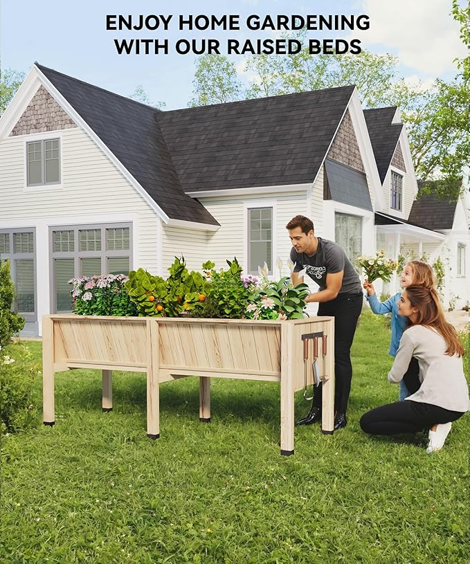 Wooden Raised Garden Bed with Legs45x23x30inElevated Planter Box Stand for Vegetable Flower Herb OutdoorsPlanter Raised Beds with Hooks 300Lb Capacity