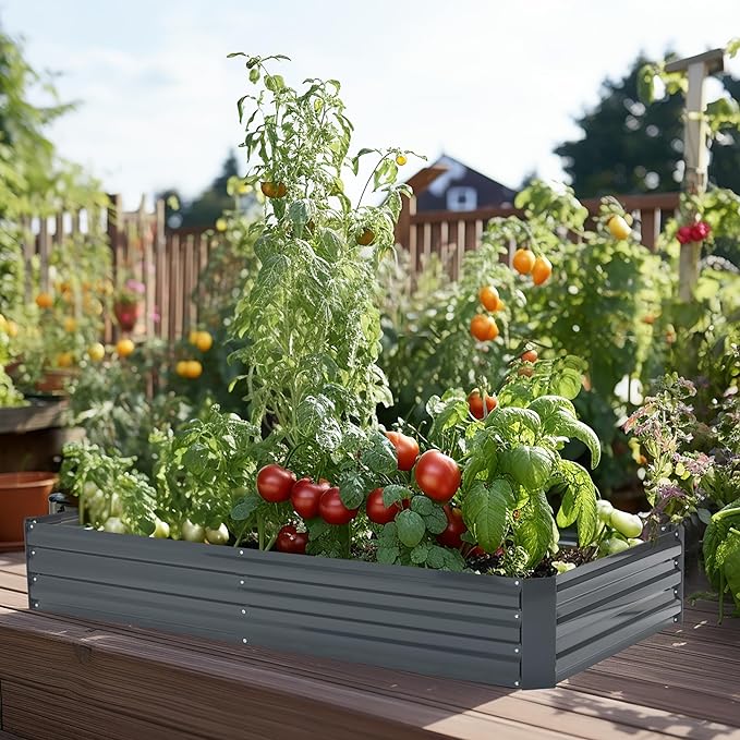 LuxenHome Galvanized Raised Garden Bed Kit 6x3x1ft Raised Garden Bed Outdoor Rectangular Metal Gardening Planter Box Large Plant Pot Planting Bed Gardening Tools for Vegetables Flowers Herbs