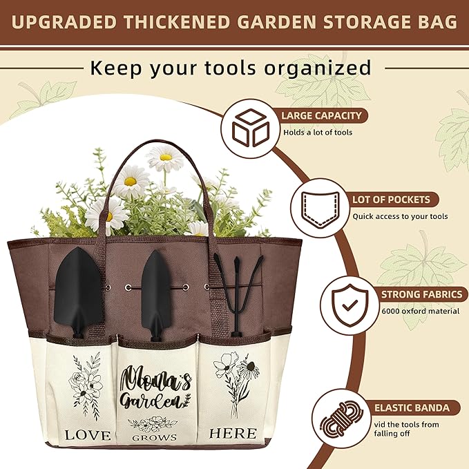 Mom Gifts Mothers Day Garden Kit Gifts for Mom from Daughter Gardening Tools and Durable Garden Tools Organizer Tote Ideal Gardening Set for Women on Plant Lover Birthday Present Brown