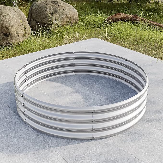 2PCS 47.24 * 11.4 Tall Round Raised Garedn BedMetal Raised Beds for Vegetables Outdoor GRaised Planter Box Backyard Patio Planter Raised Beds for Flowers Herbs Fruits Silver