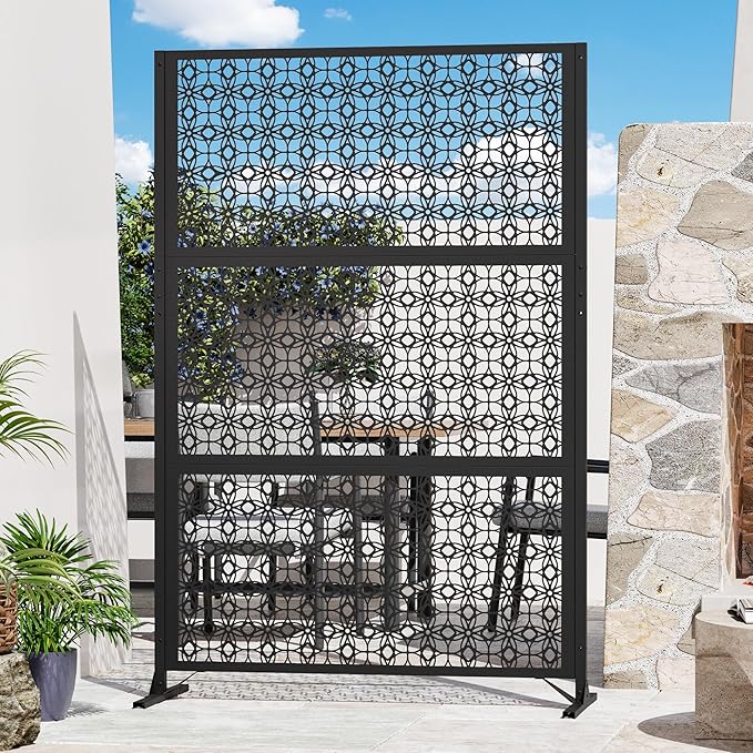 Modern Shade 4x6 FT Metal Privacy Screen with Artistic Modular Designs Decorative Patio Privacy Fence &amp Garden Divider Freestanding Outdoor Metal Fence Panel Weather-Resistant (Petal Weave)