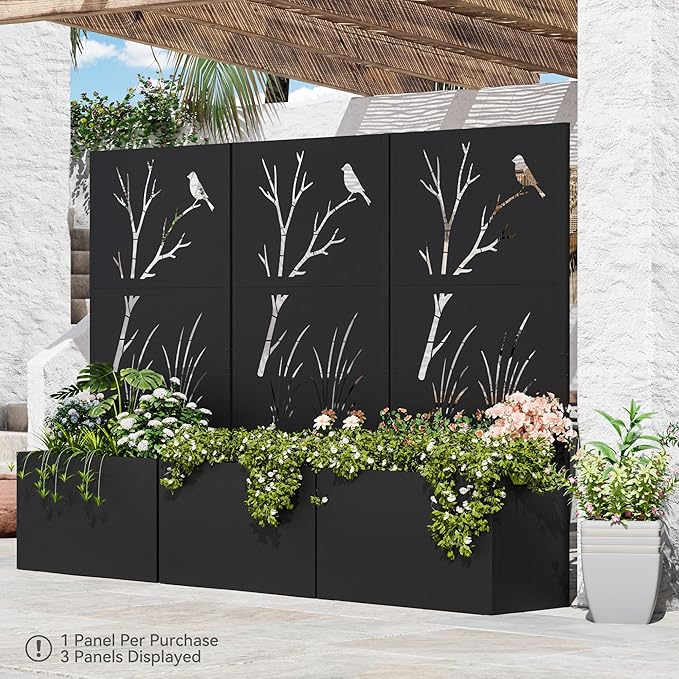 Modern Shade Metal Planter Box with Trellis Privacy Screen 4x6 FT Large Raised Garden Bed Multi-Functional Privacy Screen Outdoor with Drainage Holes for Climbing Plants Perch Meadow