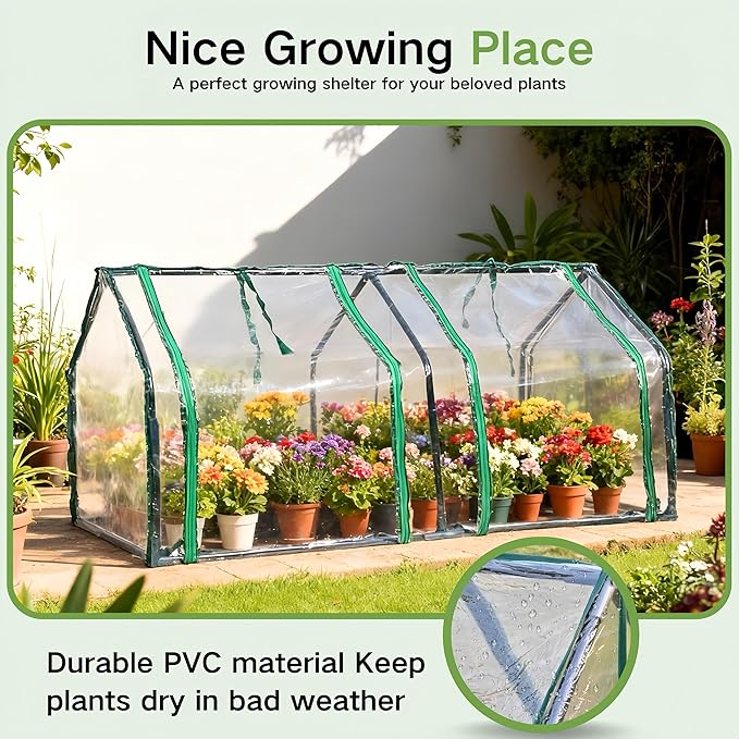 4x2ft Raised Garden Bed with Greenhouse CoverWooden Planter Box with Clear PVC Cover &amp Dual Roll-Up WindowsOutdoor Elevated Garden Box for Vegetables/Herbs/FlowersPatioBalconyBackyard