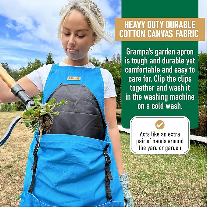 Grampa's Garden Apron - Cross Back Gardening Apron With Pockets For Women &amp Men | Harvest Apron with Large Kangaroo Pouch