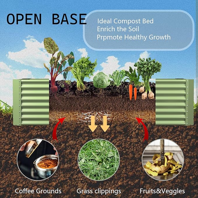 FRIZIONE 8FT(L)×4FT(W)×2FT(H) Raised Garden Bed Outdoor for Flower Garden Planter Box for Vegetable Raised Garden Beds for Herb Succulent Light Green