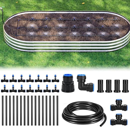 HIRALIY Raised Bed Drip Irrigation Kit Medium DIY Garden Grid Watering System Garden Irrigation System for Flower Bed up to 3 x 8FT
