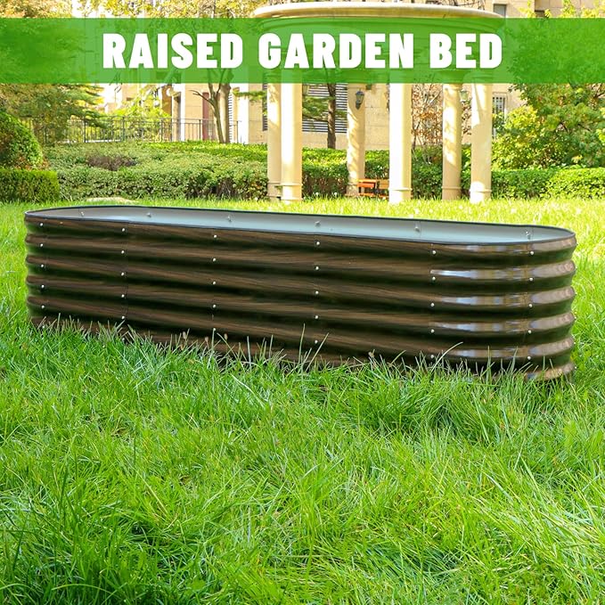 SnugNiture 8x2x2ft Raised Garden Bed Kit 24 Tall Outdoor Metal Raised Planter Box for Planting Plants Vegetables Flowers Fruits Brown