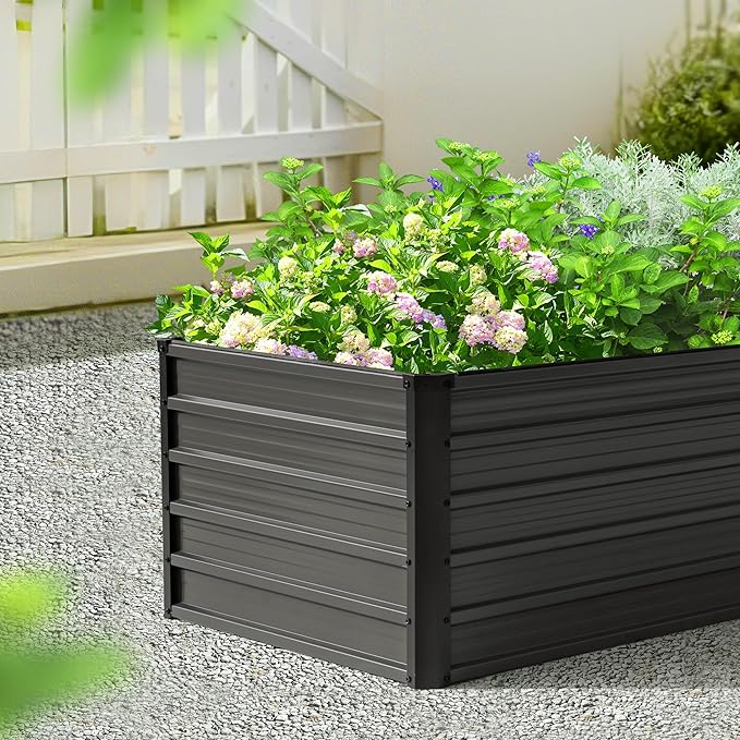 NUU GARDEN 6x3x2ft Rectangular Galvanized Raised Garden Bed for Gardening Elevated Planting Metal Planter Box Outdoor Patio Planting Bed for Vegetables Flowers Herb Dark Gray
