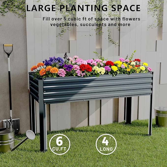 Vengarus Galvanized Raised Garden Bed Outdoor with Legs48×18×30in Metal Elevated Raised Planter Box for Backyard Patio Balcony 300lb CapacityGrey(2PCS)