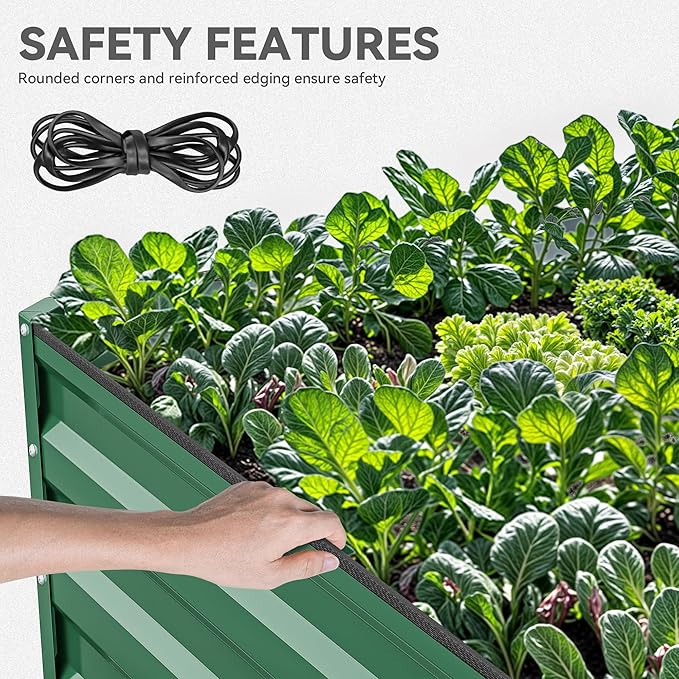 YITAHOME 96x48x24 in 2pcs Galvanized Raised Garden Bed Kit Large Metal Planter Box with Gloves Safety Rubber &amp Support Rod Outdoor Flower Bed for Plants Vegetables Green