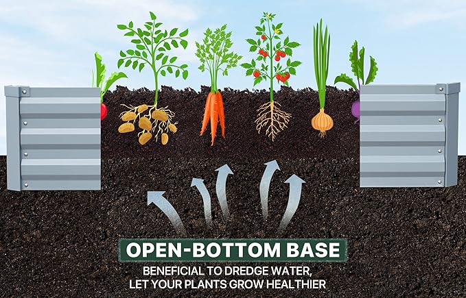 Planter Raised Beds Raised Garden Bed for Gardening Garden Boxes Outdoor Metal Raised Garden Beds 8x2x1 FT Galvanized Grey