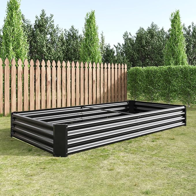 8x4x1ft Galvanized Raised Garden Bed Metal Raised Bed Garden Kit Vegetable Boxes-Rectangle Flower Box Outdoor Garden Large Planter Raised Beds for Planting Fruit Herb Black