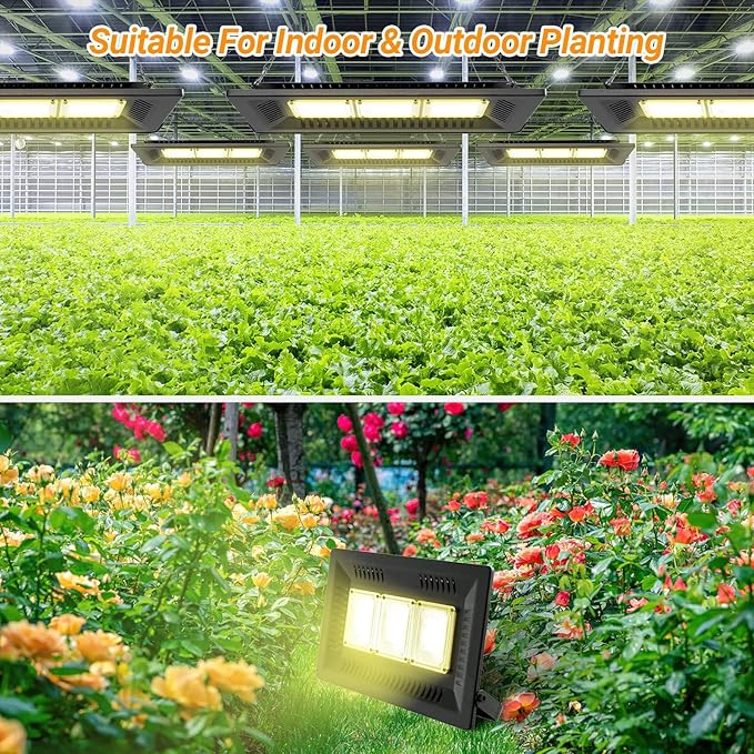 Relassy 450W Waterproof Led Sunlike Full Spectrum Outdoor Grow Light with No Noise Heat Dissipation for Indoor Outdoor Plants Seedling Growing Blooming and Fruiting