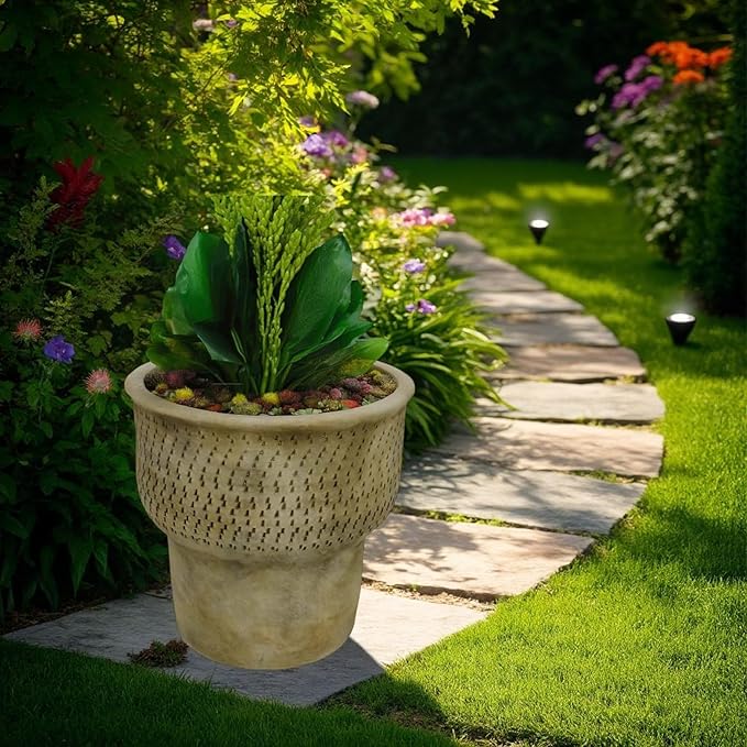 Garden Planter 12 Inch Tapered Base Antique Gray Terracotta
