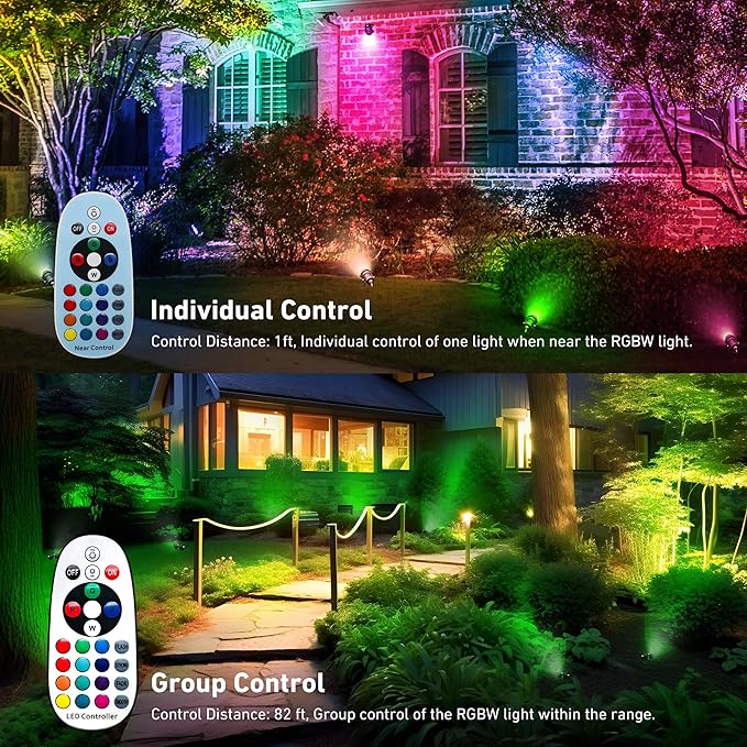 Halloween Christmas Outdoor Spotlights12W RGBW Colors Changing Landscape Spotlight with Remote Control IP65 Waterproof 110V LED Spotlight Indoor with US Plug for Yard Garden House (2Pack)