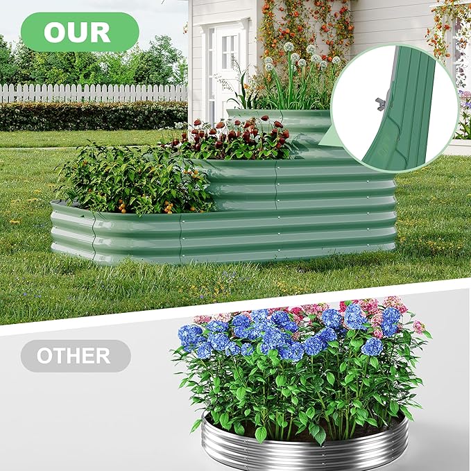 Galvanized Steel Raised Garden Bed Kit - 3-Tier Modular Design for Split 3 Standalone Planters | Safe Smooth Edges Open-Bottom Drainage &amp Tool-Free Assembly for Patio Yard Balcony(Green)