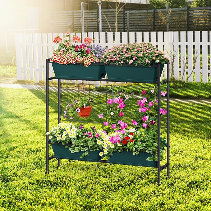 OYEAL Raised Garden Bed with Legs &amp &amp Trellis 32 Tall Vertical Herb Garden Planter Indoor Outdoor Elevated Flower Beds for Gardening Vegetables Herbs Patio Balcony Backyard Green