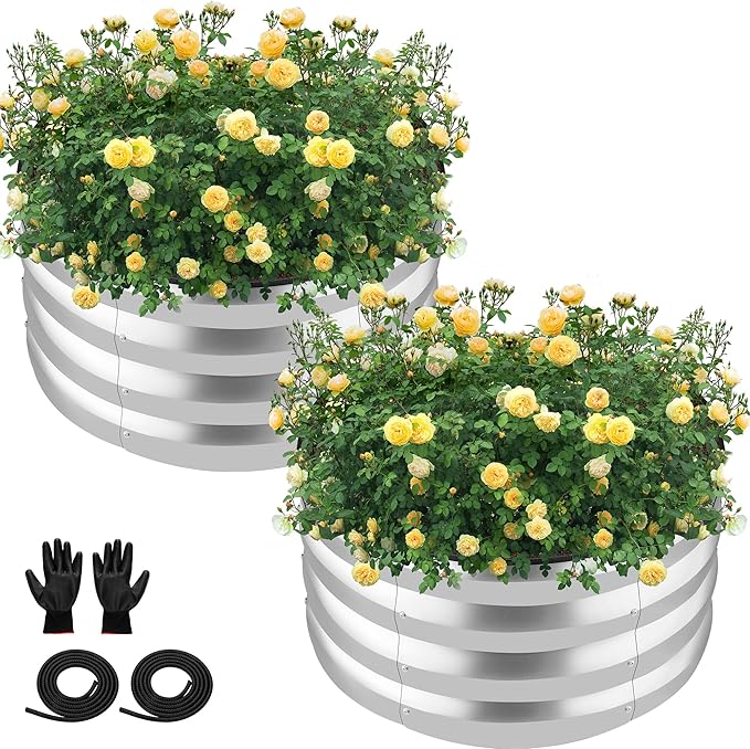 ZXZYHFTY Round Galvanized Raised Garden Bed kitSilver Outdoor Garden Raised Planter Box Round Large Metal Raised Garden Beds for Vegetable 2 * 2 * 1ft 2 Pcs