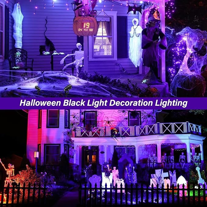 Halloween Christmas Outdoor Spotlights Purple Spotlight 4 Pack 110V Plug-in Outdoor Blacklight12W UV Halloween Black Light Spot Lights Outdoor with IP65 Waterproof for Party Body Paint