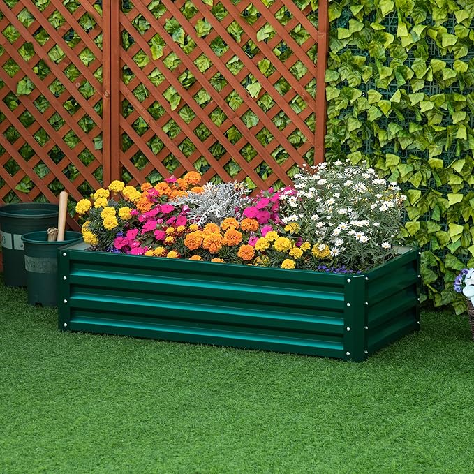 Raised Garden Bed 4' x 2' x 1' Galvanized Planter Box Raised Bed for Vegetables Flowers Plants and Herbs Green