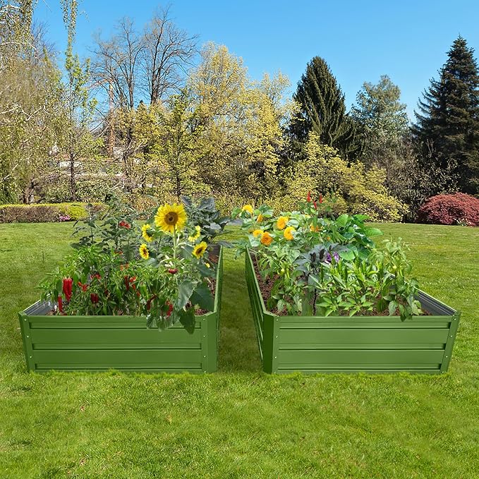 6 x 3 x 1 ft (2 Pack) Metal Garden BedOutdoor Planter Box Metal Patio Kit Planting Bed for Vegetables Flowers HerbGreen