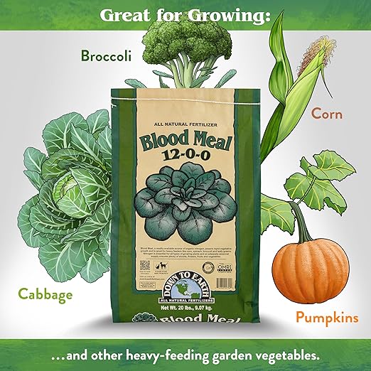 Down to Earth All Natural Fertilizers Organic Blood Meal - High Nitrogen Plant Food for Green Growth 12-0-0 40 lb