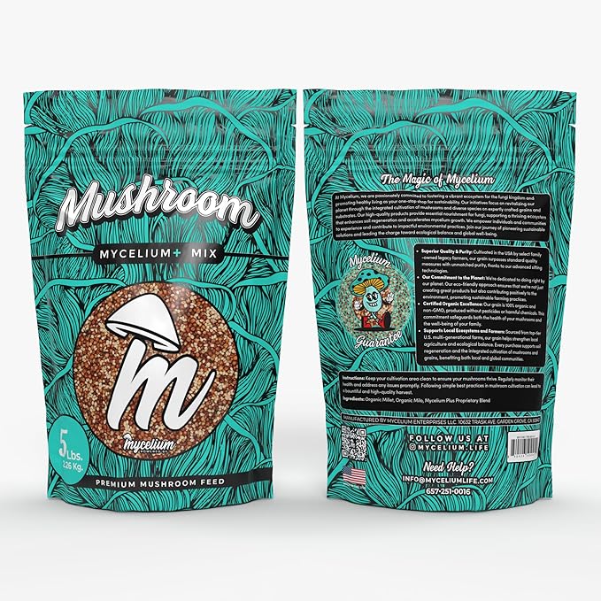 Mycelium Plus Grain Mix Mushroom Spawn Millet Grain I Organic Grain Feed Mushroom Growing Kit I Indoor Cultivation for Starter &amp Pro Home Growers I Non-GMO &amp Sourced from Local USA Farms 5lb