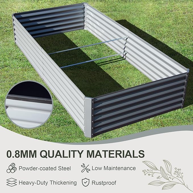 Domi Raised Garden Beds Outdoor 6x3x1.5Ft Thickening Tall Metal Rectangular Deep Root Box Planter for Vegetables Flowers Herbs and Succulents 1.5 Deep w/ 192 Gallon Capacity - Silvery