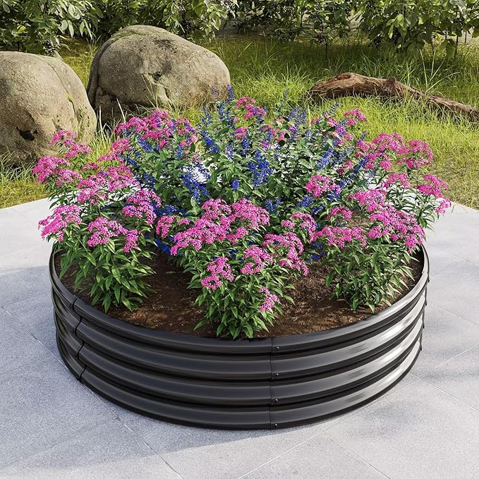 2 Pack Galvanized Raised Garden Beds Round Durable Elevated Planter Boxes Outdoor for Vegetables Fruits Flowers and Plants Anti-Rust Metal Quick Assembly Silver/Black