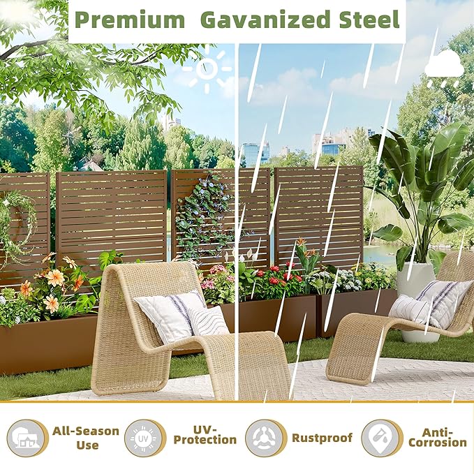 47x47x16 Metal Raised Garden Bed with Trellis Trellis with Planter Box for Backyard Patio Balcony Climbing Plants Brown Classic Shutter