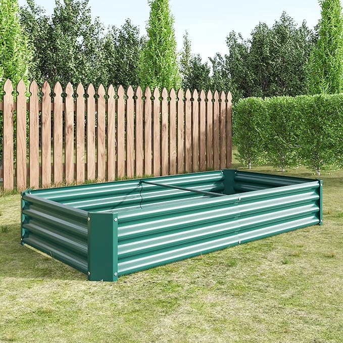Raised Garden Bed Outdoor 6×3×1ft Metal Raised Rectangle Planter Beds for Plants Vegetables and Flowers Green