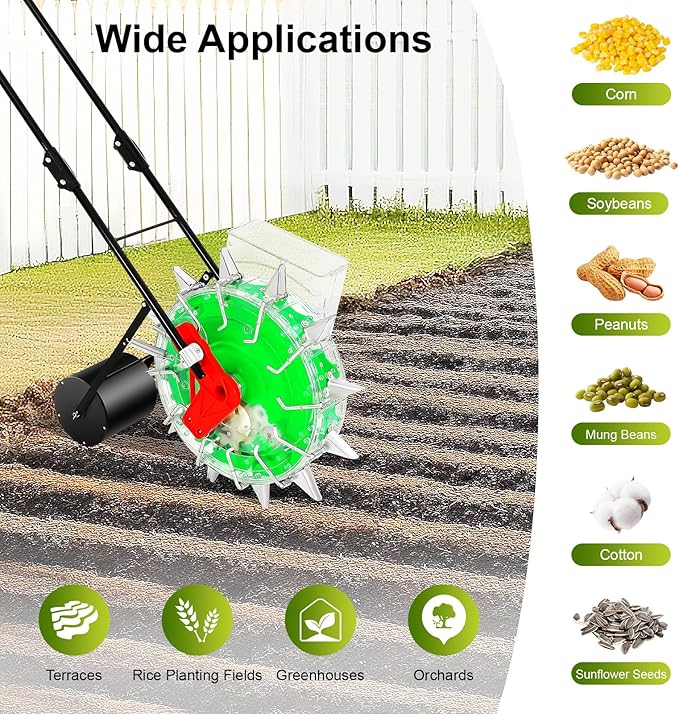 Manual Seeder Hand-Push Garden Seeder Machine 5.3 inch Spacing Roller Seeding and Fertilizer Applicator Row Planter Corn Planter Seeder for Soy Peanut Corn Cotton Soybean
