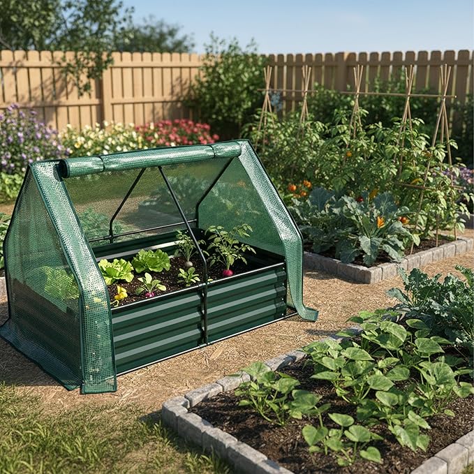 Relaxdays Raised Bed with Greenhouse for Flowers Plants and Vegetables H x W x D: 92 x 125 x 95 cm Garden Plant Bed Green