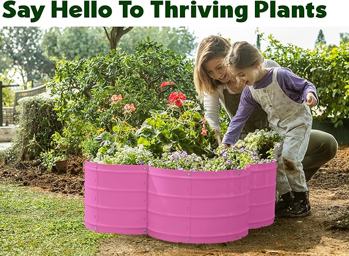 Plant &amp Plot Galvanized Raised Garden Beds Outdoor // 3×3×1 ft Planter Raised Beds for Gardening Vegetables Flowers // Large Metal Garden Box (Pink) // Patented Tool-Free Design