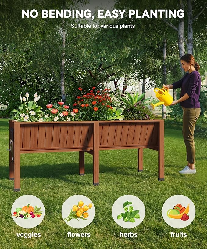 72x26x30in Raised Garden Bed with Legs Wooden Elevated Raised Garden Beds Outdoor for Growing Vegetables and Herbs Big Sturdy Standing Garden Bed Planter Box - Enhanced Depth Acorn Brown