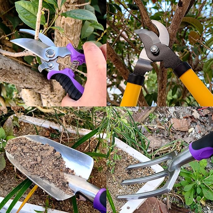 Gardening Tools – 42 Piece Premium Gardening Tool SetHeavy Duty Hand Tools with Fashion Garden Tools Organizer HandbagRust-Proof Gardening Tool Kit Ideal Gardening Gifts for Women((Purple Floral)