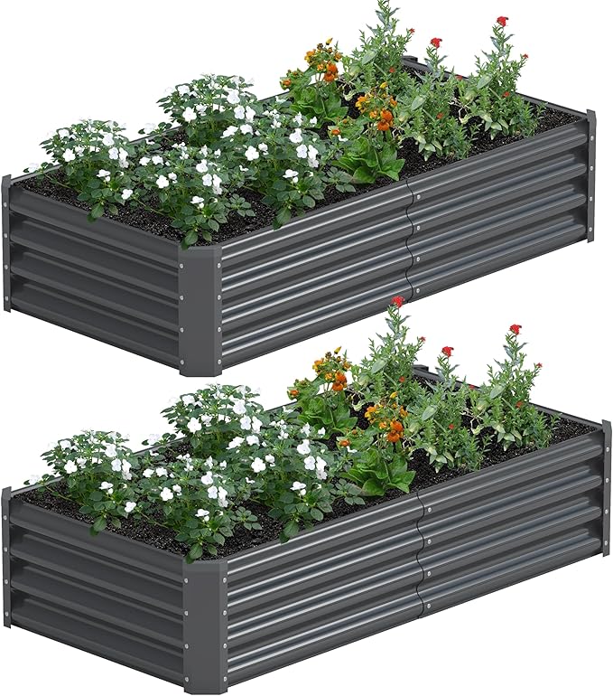 2PCS 4x2x1FT Galvanized Raised Garden Bed Galvanized Planter Raised Garden Boxes Outdoor Large Metal Raised Garden Beds for Vegetables-Grey