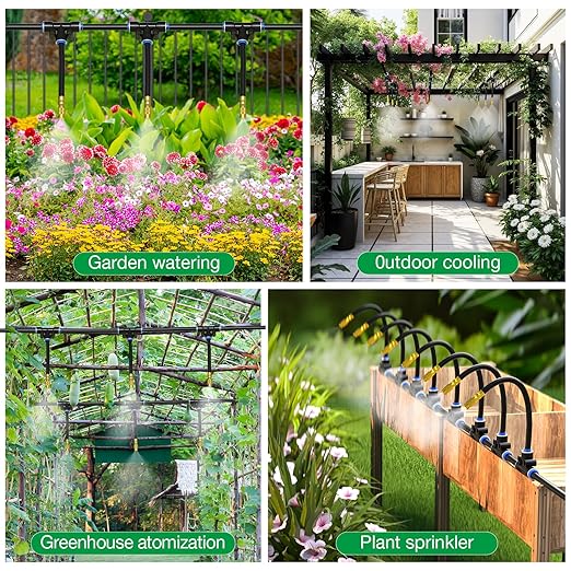 MIXC 50Ft 1/4 Drip Irrigation SystemGarden Irrigation Kit with 12pcs 360° Adjustable Copper NozzlesAutomatic Watering System for OutdoorRaised BedPotted PlantGreenhouse Accessories for Yard