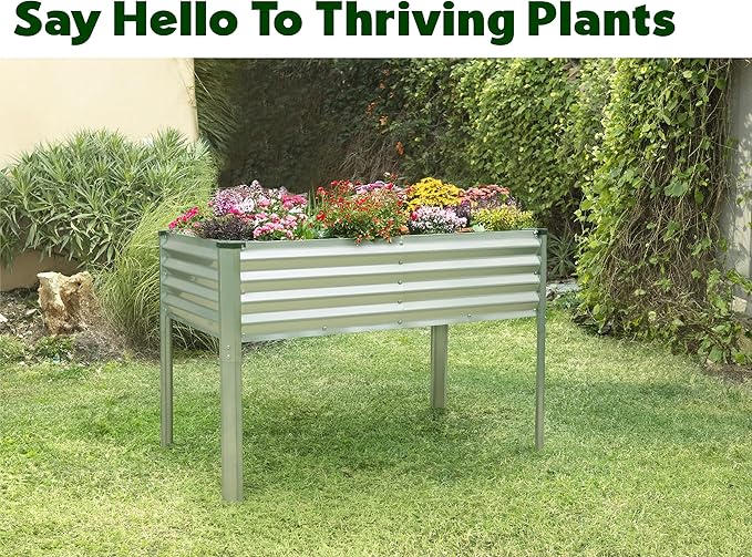Galvanized Raised Garden Beds Outdoor with Legs // 48×24×31in Elevated Planter Box for Vegetables Flowers (Silver) // Large Metal Garden Bed for Backyard Patio Gardening