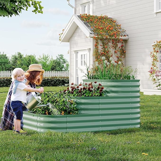 Galvanized Steel Raised Garden Bed Kit 3-in-1 Modular Outdoor Planter Box Large 61x42x31 Garden Box for Vegetables Herbs and Flowers Open Base Design for Healthy Plants Green
