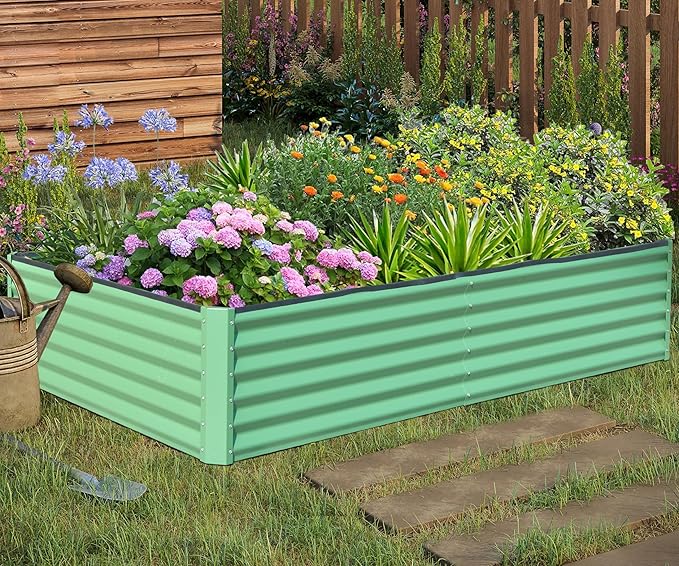 Domi Galvanized Raised Garden Bed Outdoor Planter Garden Boxes Large Metal Planter Box for Gardening Vegetables Fruits Flowers Green (6x3x1.5ft)