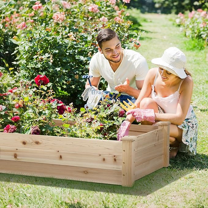 Betterland 8 FT Wooden Raised Garden Bed Outdoor Elevated Flower Planter Box Kit for Vegetables Fruits Herb Grow Yard Gardening Natural