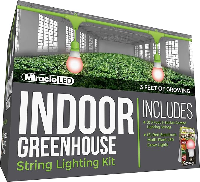 Miracle LED Indoor Greenhouse Corded Lighting Kit Add-On 3-Foot 2-Socket with Two Red Spectrum Wide Angle Grow Lights (601853)